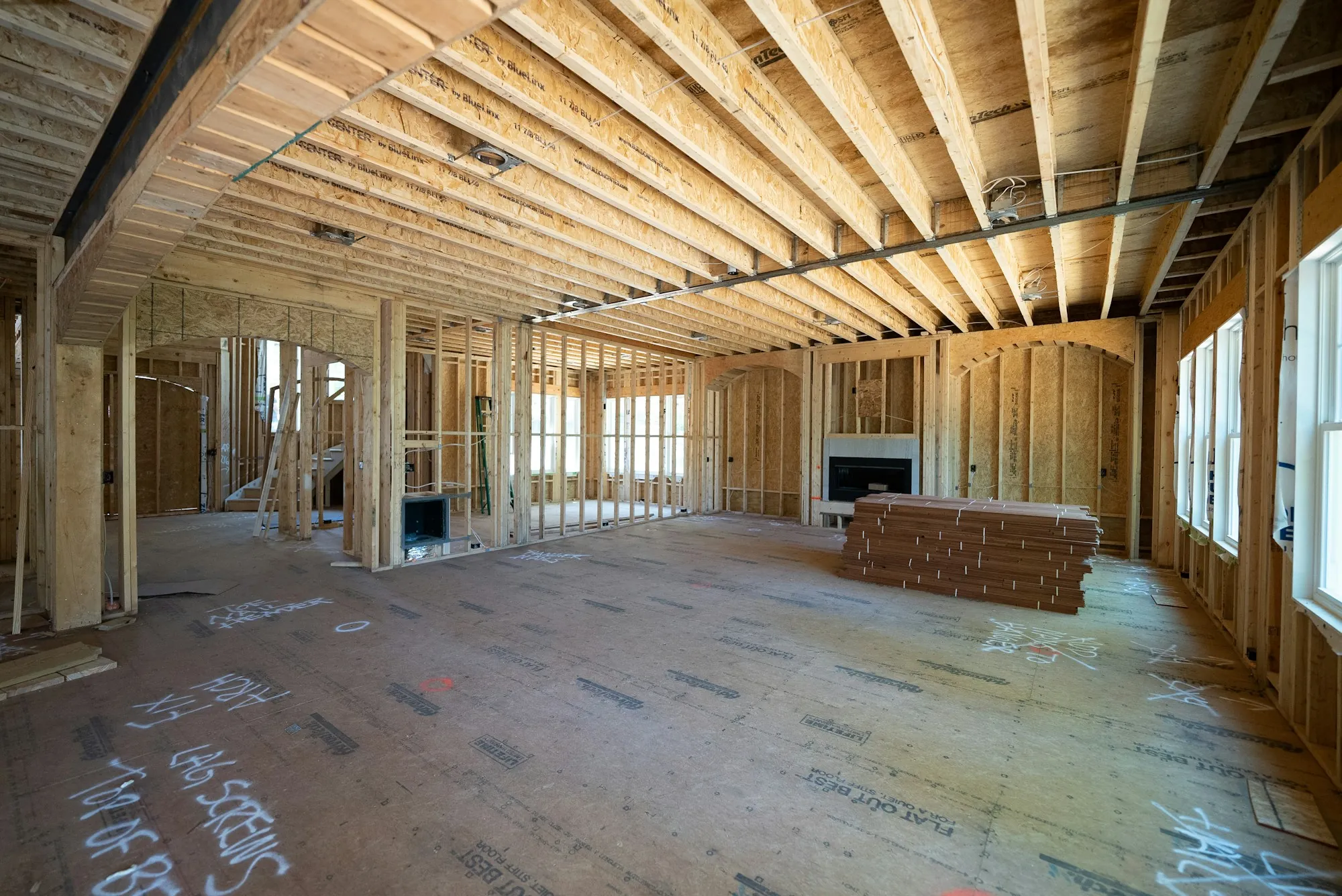 Interior framing of a new home with open studs